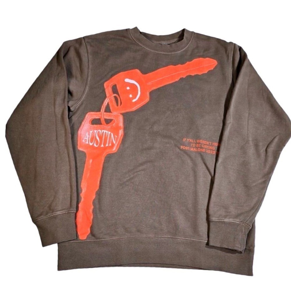 Post Malone Austin Graphic Sweatshirt Mens Size Medium Brown Crewneck